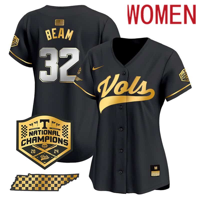 Women Tennessee Volunteers #32 Beam Black 2024 Nike Champions Vapor Premier Limited NCAA Jersey style 1->women nfl jersey->Women Jersey